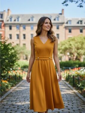 NWT Calvin Klein Women’s Sleeveless V-Neck Midi Dress in Yellow! Size 4 / 6 NEW!